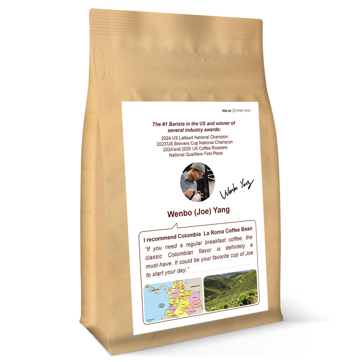 Mago Maga Unroasted Raw Green Coffee Beans - Colombia La Roma, Recommended & Supplied by U.S. Coffee Champion, Perfect for Home Roasting with Roma Pro, Whole Bean, Medium Roast, 434g
